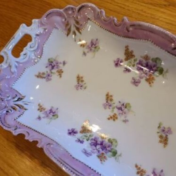 CLEARANCE Vintage Pink Lustre Violets Dresser Vanity Tray (?) - Picture 3 of 7